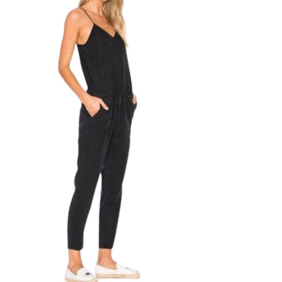 PAIGE Suki Black Pearl Lyocell Denim Relaxed Tapered Leg Jumpsuit - Picture 2 of 16